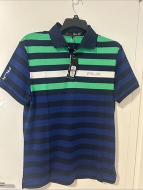 RLX Ralph Lauren Navy, Blue & Green Striped Polo